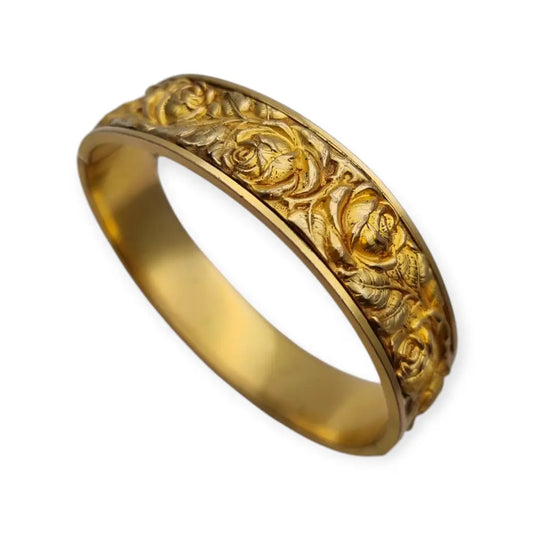 Pulsera Vintage Rosa Repujada Chapada en Oro Estilo Romántico. Años 40.