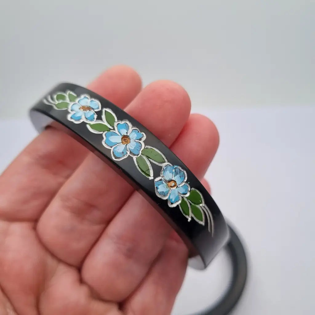 Pulseras de Lucite Juego dos pulseras pintadas a mano con diseño floral