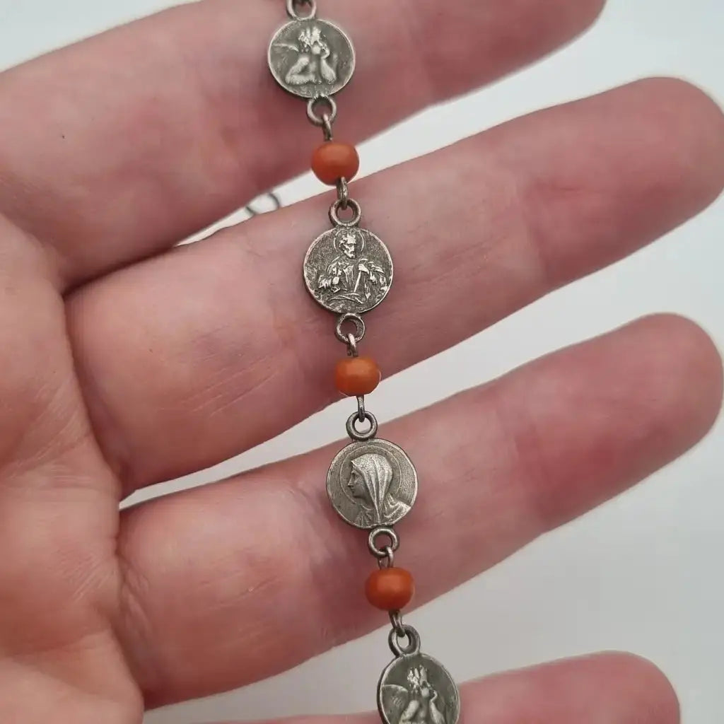 Pulseras religiosas para mujer pulsera de bolas corales rojos plata 925.