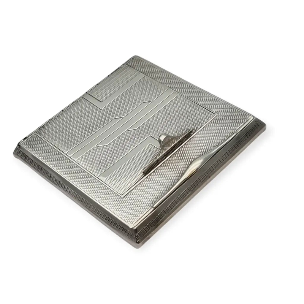 Rara pitillera Art Déco en plata 925 con cerillero integrado y piedra azul