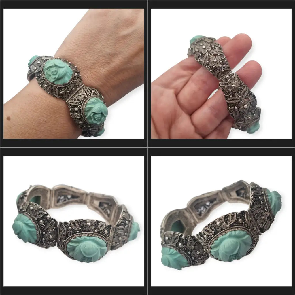 Rara Pulsera de filigrana plata exportación china con camafeos florales
