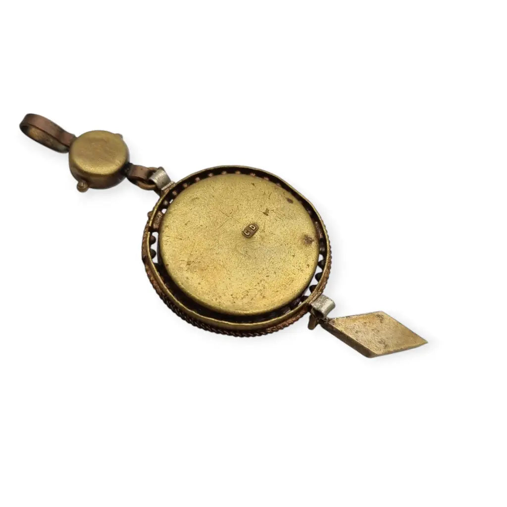 Colgante Vintage Italiano de Micromosaico Floral y Metal Dorado marca CD 1940.