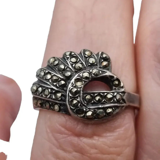 Anillo vintage estilo art deco de plata con marcasitas para mujer 7 1/2 USA.