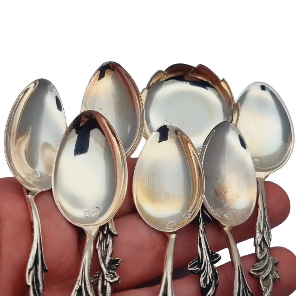 Set de cucharas antiguas plata decoradas con flores menaje vintage.