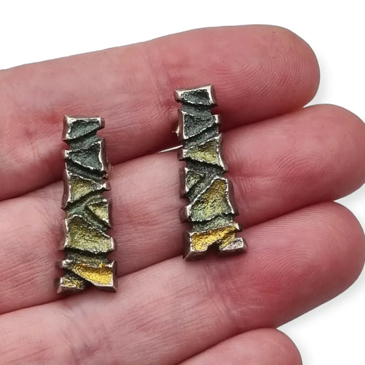 Pendientes Brutalistas Arior Barcelona Plata 925 Esmalte al Fuego verde 90s.
