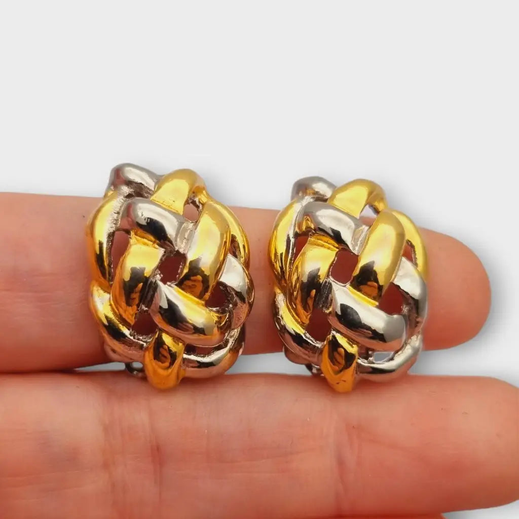 NOS Vintage Auténticos años 80 pendientes de clip en plata y oro joyería