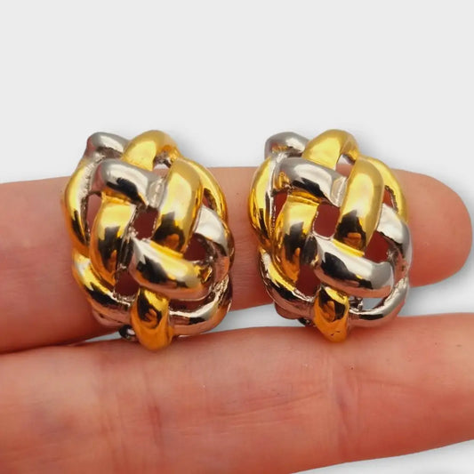 NOS Vintage Auténticos años 80 pendientes de clip en plata y oro joyería