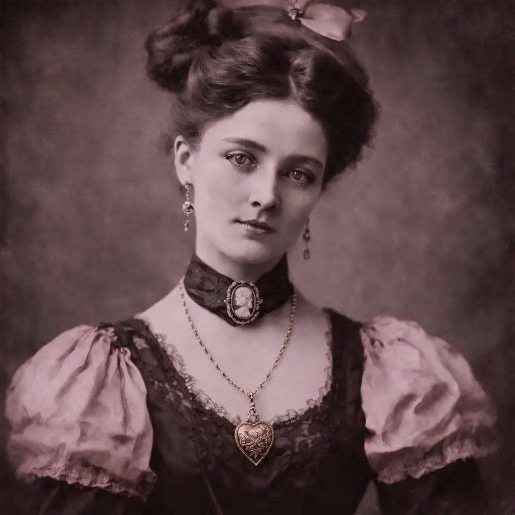Mujer Victoriana con joyas de la época, circa 1880.