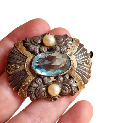 Broche art deco de plata joyería vintage para mujer broche azul