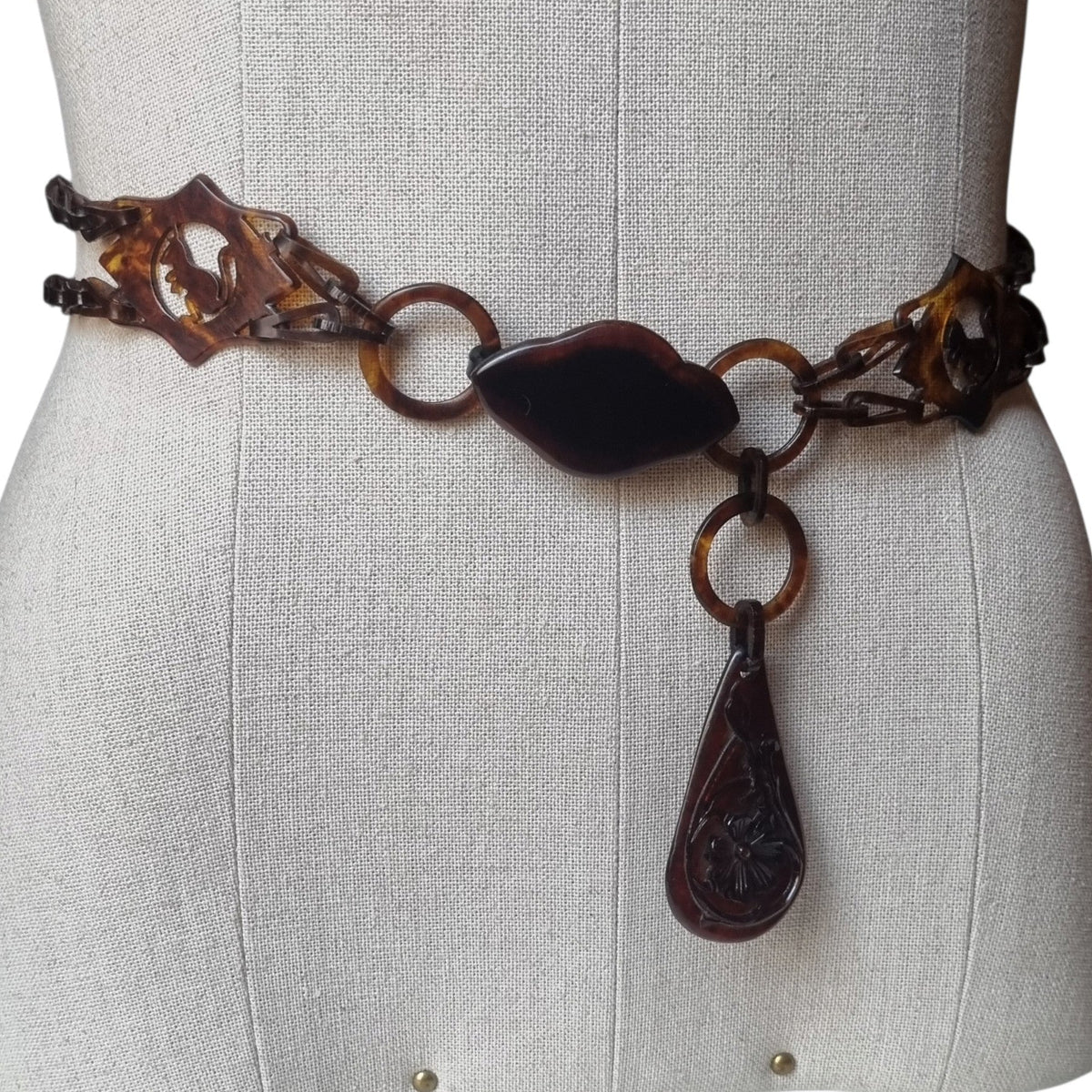 Antique Art Deco articulated amber-brown celluloid jewel-belt, 1920s-30s
