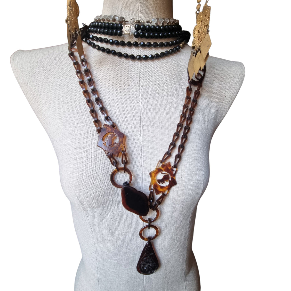Antique Art Deco articulated amber-brown celluloid jewel-belt, 1920s-30s