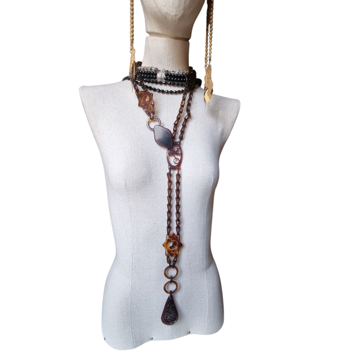 Antique Art Deco articulated amber-brown celluloid jewel-belt, 1920s-30s