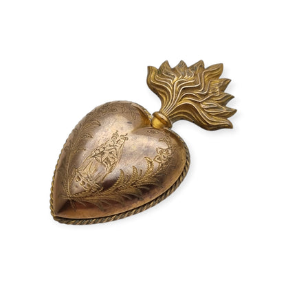 Antique Marian ex-voto, gilded heart of devotion, likely France, 19th century
