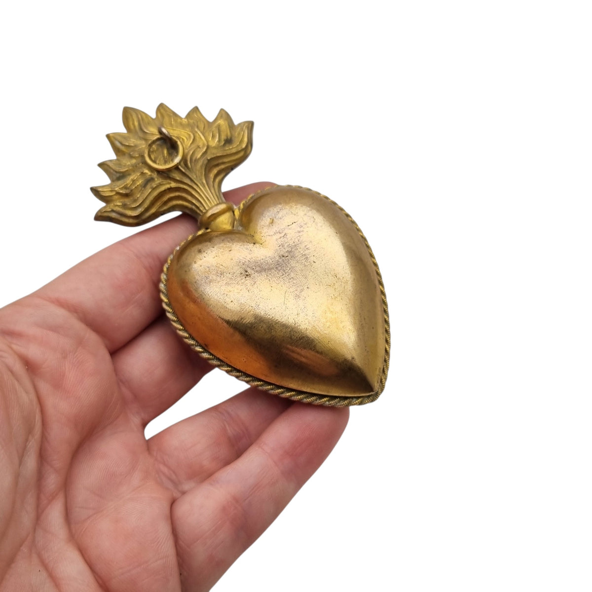 Antique Marian ex-voto, gilded heart of devotion, likely France, 19th century