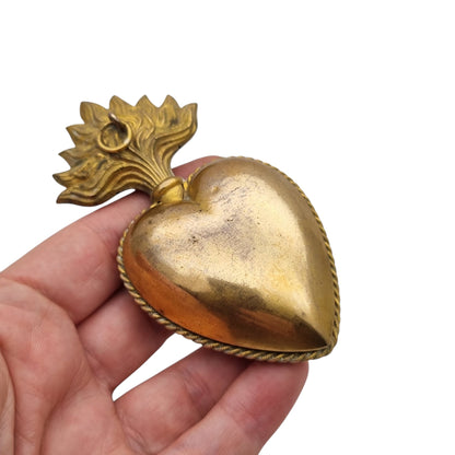 Antique Marian ex-voto, gilded heart of devotion, likely France, 19th century