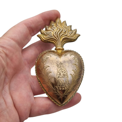 Antique Marian ex-voto, gilded heart of devotion, likely France, 19th century