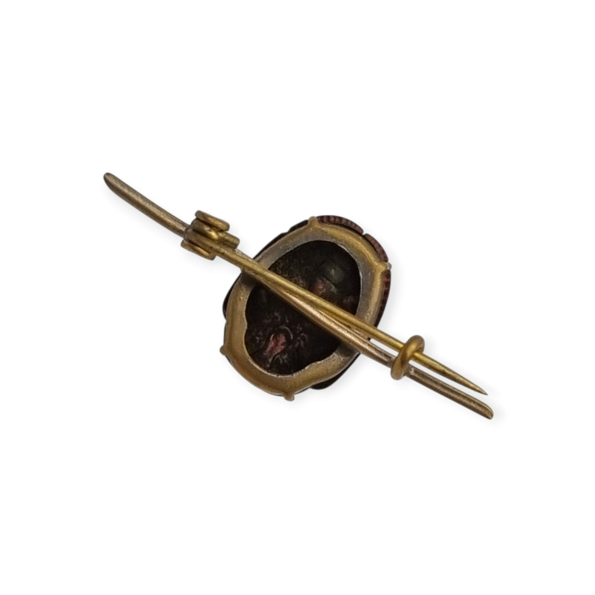 Antique Victorian Egyptian Revival brooch with real scarab in gold-tone metal, ca. 1880-1905