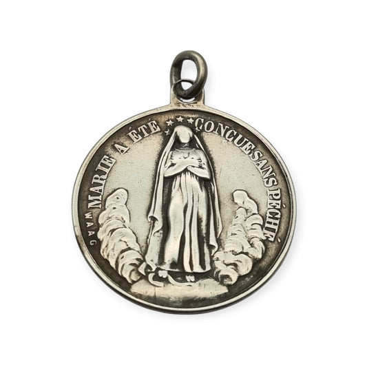 French silver medal of the Immaculate Conception and Sacred Heart, signed Waag, ca. 1880-1905