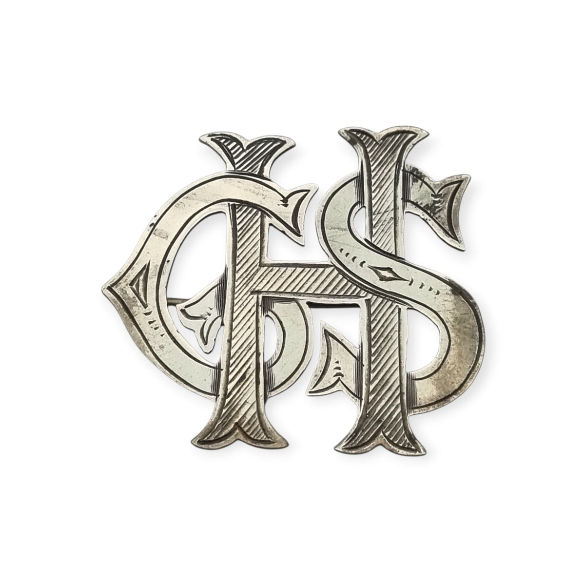 Broche Victoriano monograma antiguo en plata sterling STG SIL, ca. 1890-1920