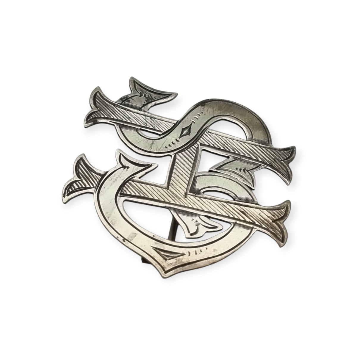 Broche Victoriano monograma antiguo en plata sterling STG SIL, ca. 1890-1920