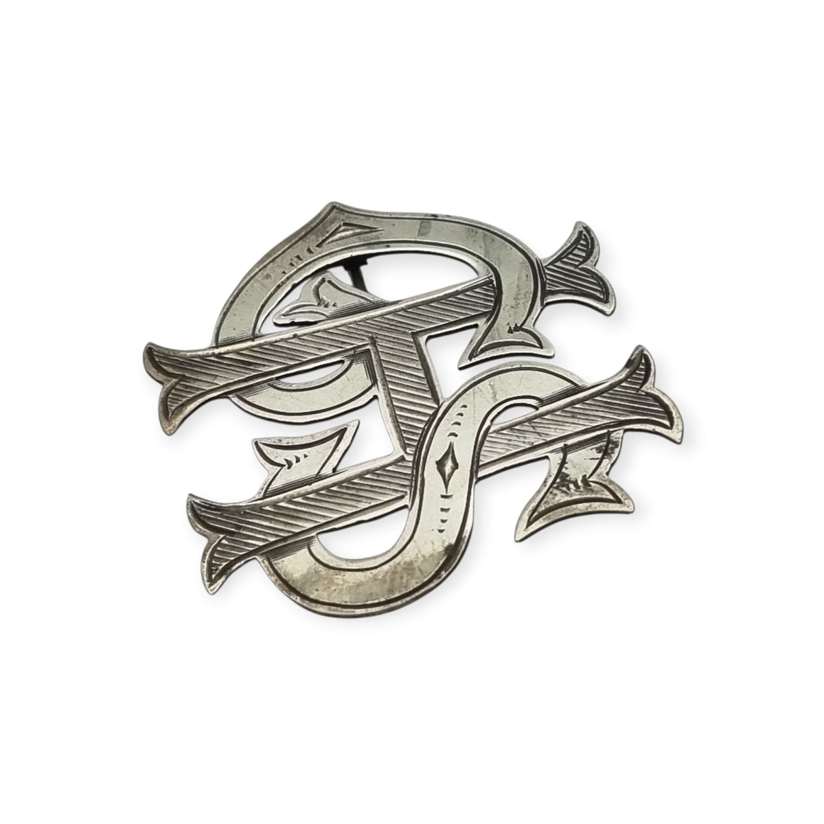 Broche Victoriano monograma antiguo en plata sterling STG SIL, ca. 1890-1920