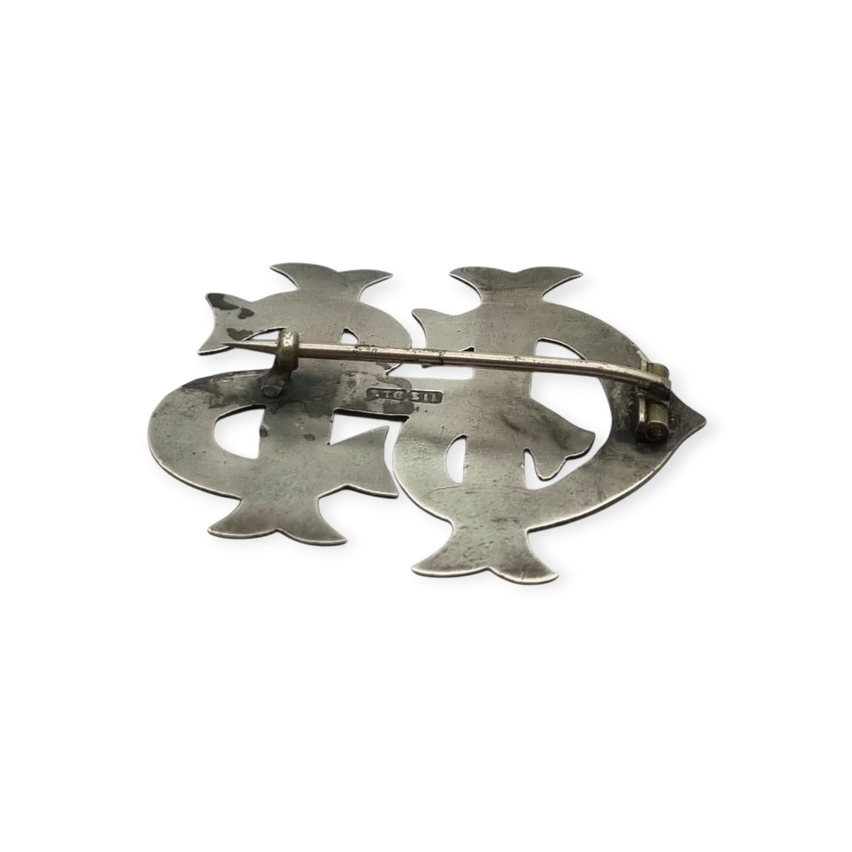 Broche Victoriano monograma antiguo en plata sterling STG SIL, ca. 1890-1920