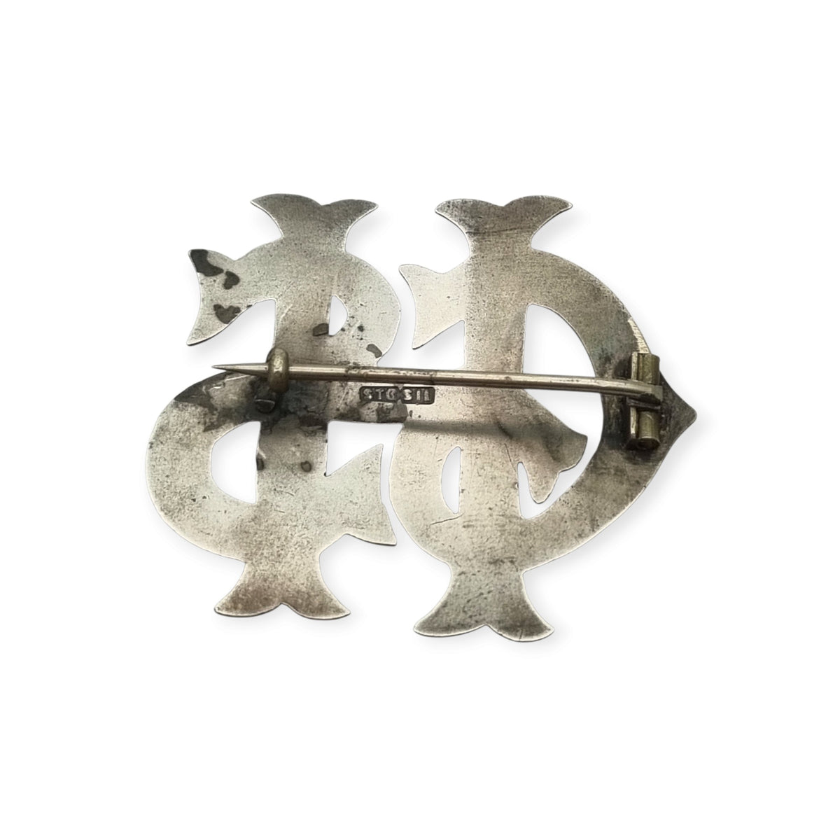 Broche Victoriano monograma antiguo en plata sterling STG SIL, ca. 1890-1920