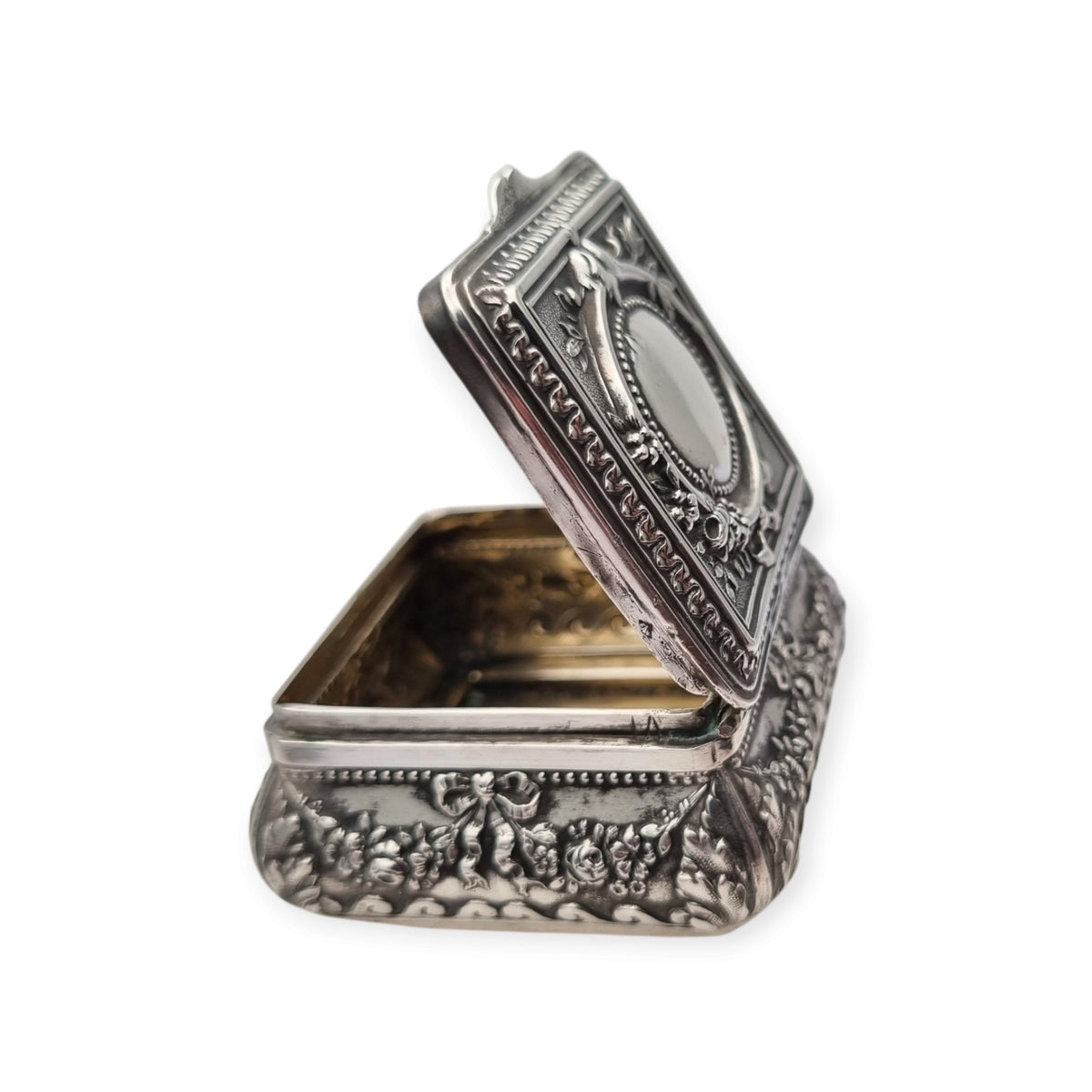 French Louis XVI Revival 950 silver gilt box, antique collector's piece, ca. 1880-1915