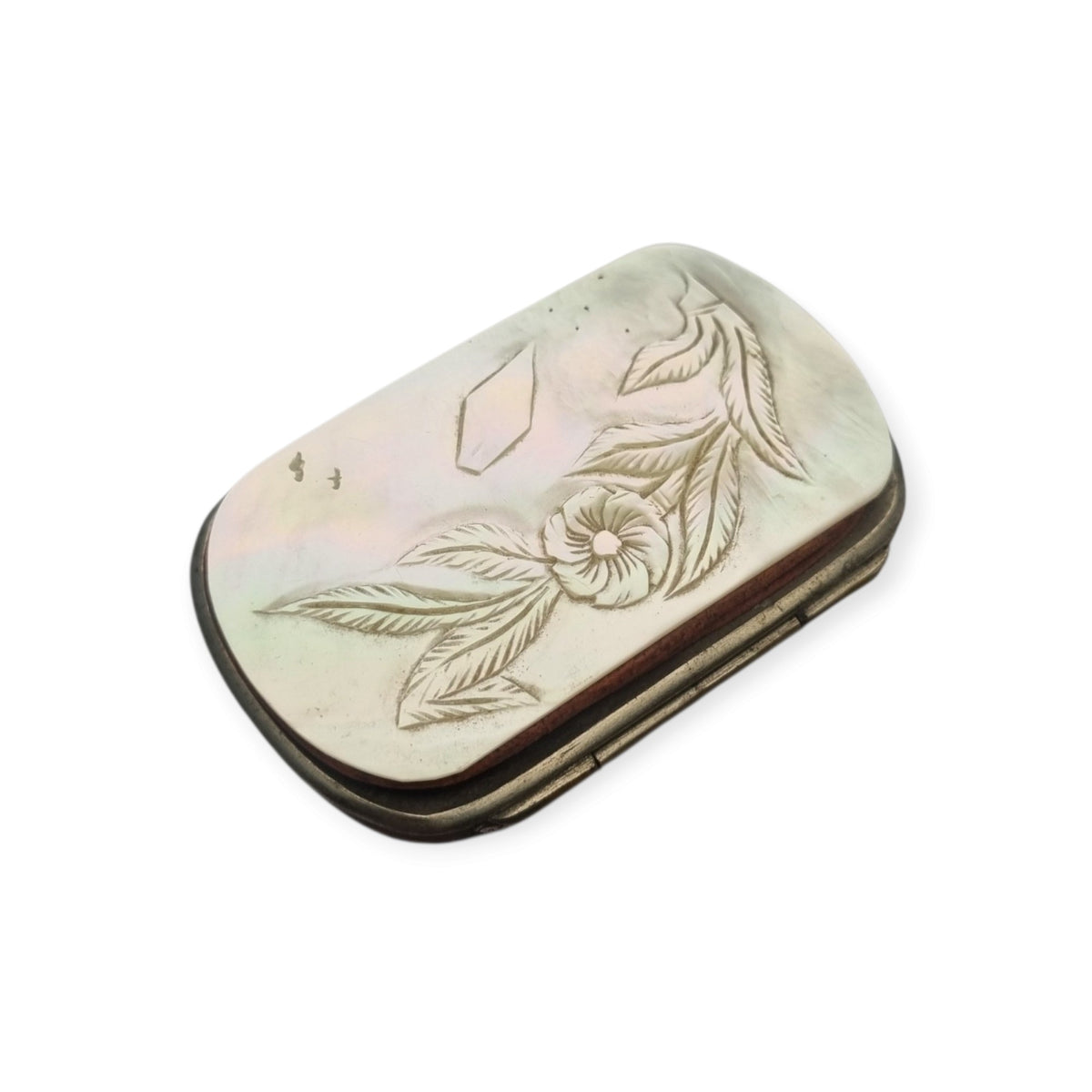 Antique carved mother-of-pearl coin purse, historicist floral style, circa 1900-1910