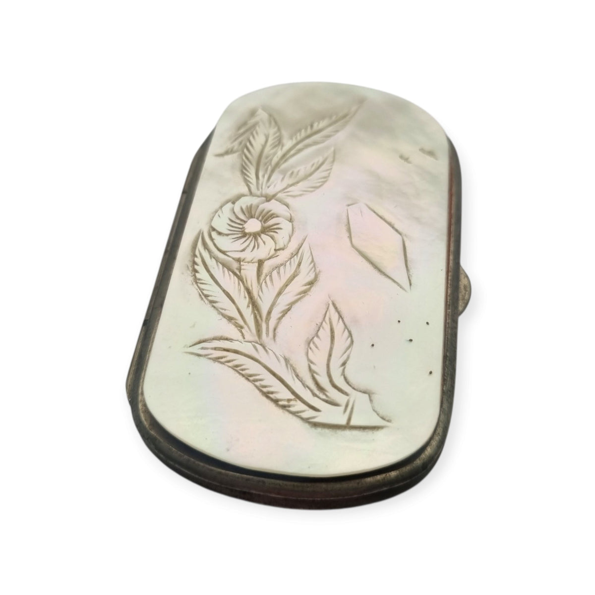 Antique carved mother-of-pearl coin purse, historicist floral style, circa 1900-1910