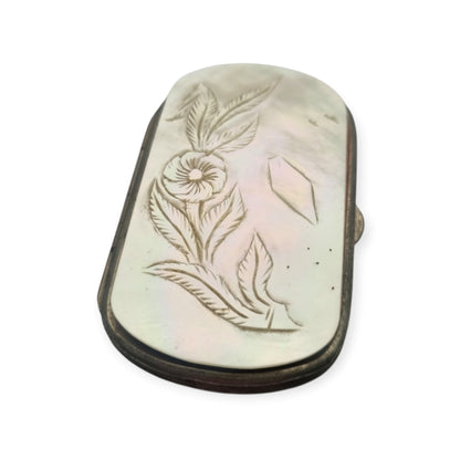 Antique carved mother-of-pearl coin purse, historicist floral style, circa 1900-1910