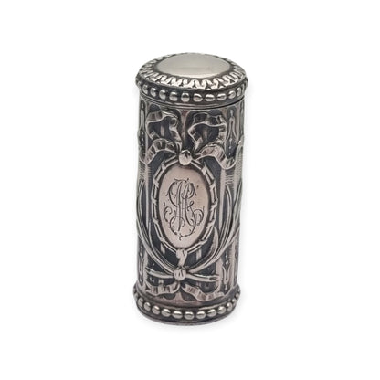 Perfumero antiguo de plata estilo Luis XVI Revival con monograma y tapón