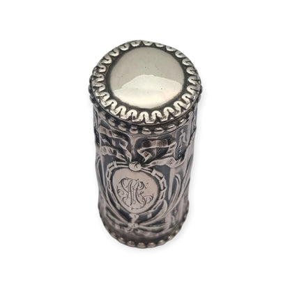 Perfumero antiguo de plata estilo Luis XVI Revival con monograma y tapón