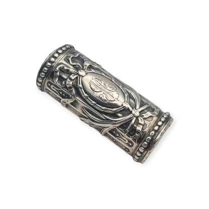 Perfumero antiguo de plata estilo Luis XVI Revival con monograma y tapón