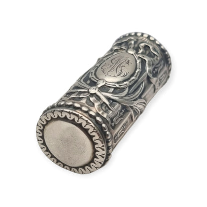 Perfumero antiguo de plata estilo Luis XVI Revival con monograma y tapón