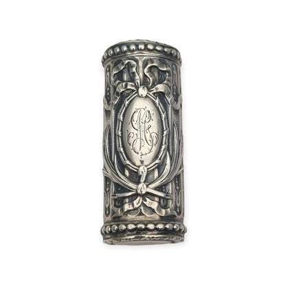 Perfumero antiguo de plata estilo Luis XVI Revival con monograma y tapón