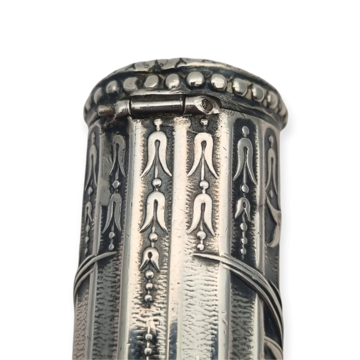 Perfumero antiguo de plata estilo Luis XVI Revival con monograma y tapón