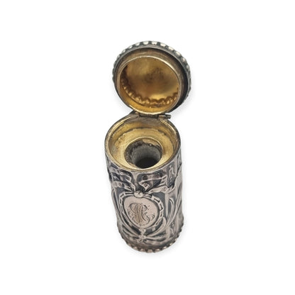 Perfumero antiguo de plata estilo Luis XVI Revival con monograma y tapón