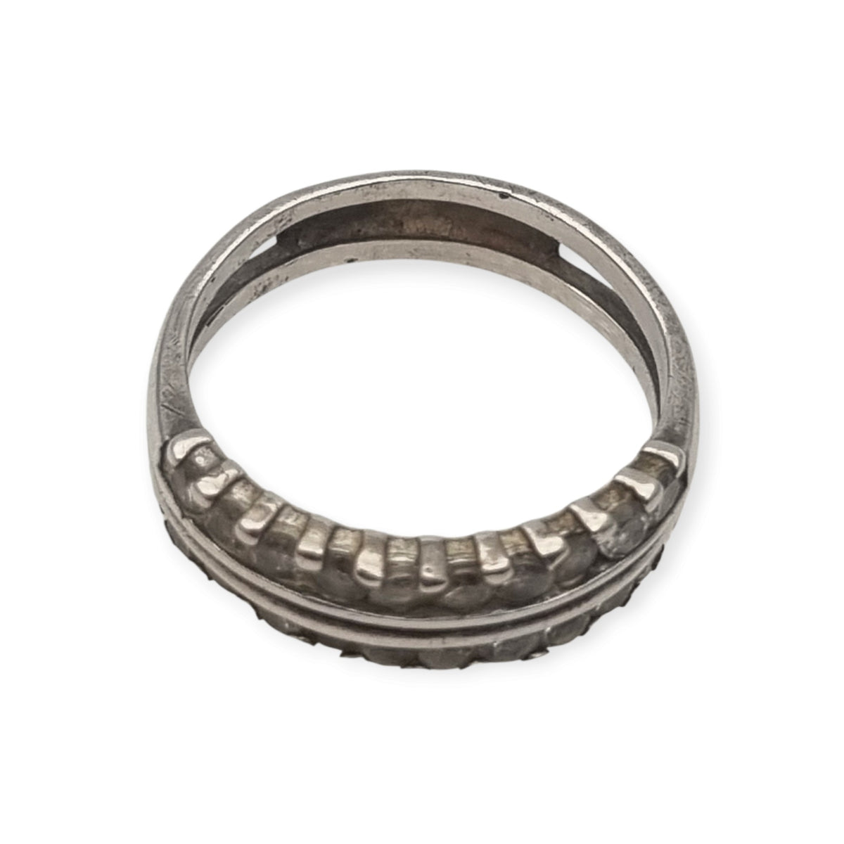 Anillo vintage de plata con doble hilera de piedras blancas, años 80-90