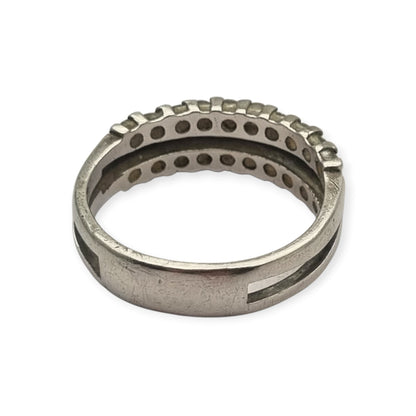 Anillo vintage de plata con doble hilera de piedras blancas, años 80-90