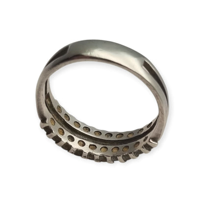 Anillo vintage de plata con doble hilera de piedras blancas, años 80-90