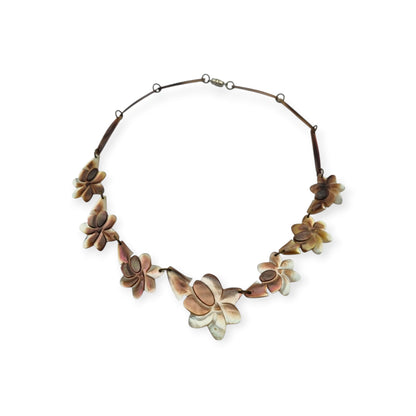 Vintage floral mother-of-pearl necklace, Mid-Century artisan jewelry, circa 1950-1970