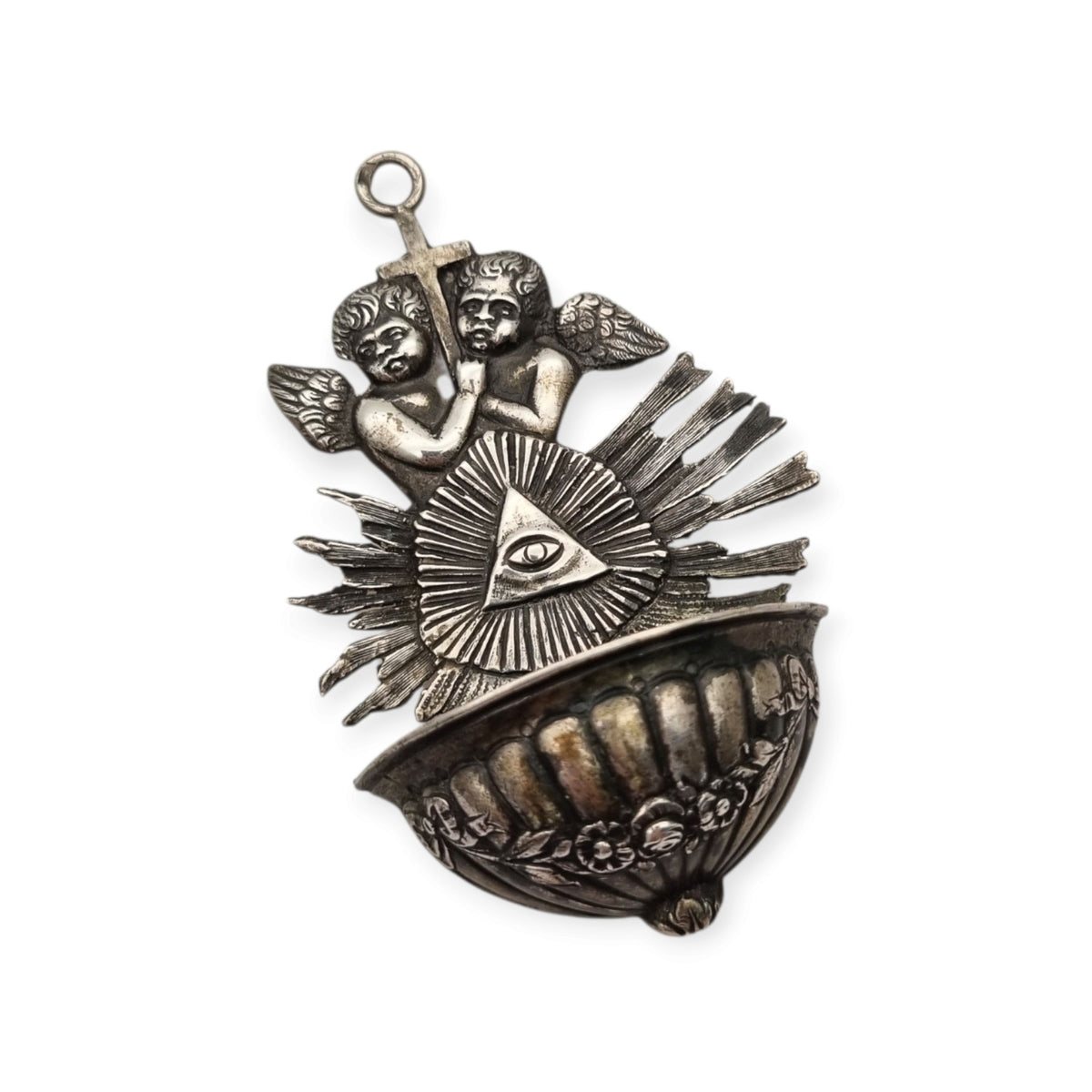 Benditera antigua Ojo de la Providencia de Simon Rosenau en plata 800, Alemania ca. 1890-1910