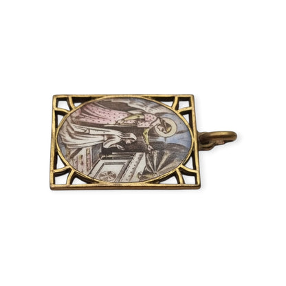 Medalla religiosa antigua esmaltada con Ángel de la Guarda, estilo Art Déco, circa 1920-1930