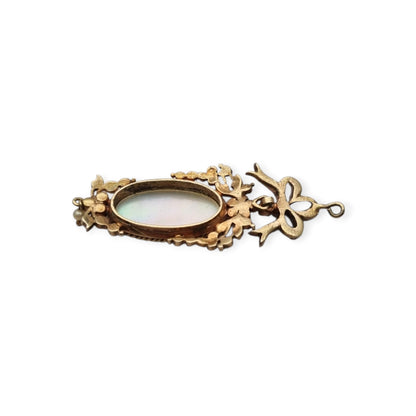 Colgante antiguo de querubín alado en Plata Dorada con Esmalte, Perlas y Gemas, ca. 1870–1890
