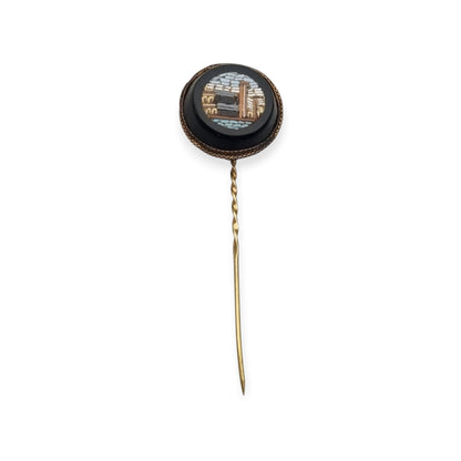 Antique Italian Grand Tour Micro-mosaic Pin on Black Glass, ca. 1880–1910