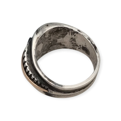 Vintage Men's Classic Silver Ring with Green Chalcedony and Gold Accents, 1960s–70s