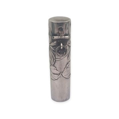 Perfumero Antiguo Art Nouveau de Plata con Decoración Floral en su Estuche, circa 1900