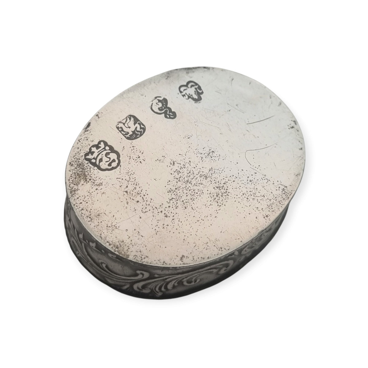 Caja antigua historicista de plata de Hanau con escena pastoril, Alemania, circa 1900