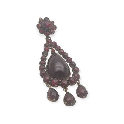 Colgante antiguo victoriano de pedrería granate y metal dorado, tipo girándola, circa 1900